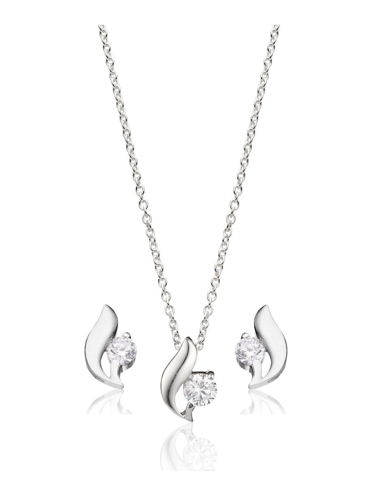 Beaverbrooks Sterling Silver Cubic Zirconia Pendant And Stud Earrings Set - Image 1 of 4