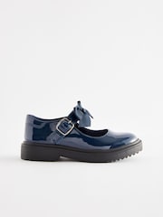 Navy Patent Standard Fit (F) Bow Chunky Mary Jane School Shoes - Image 2 of 6
