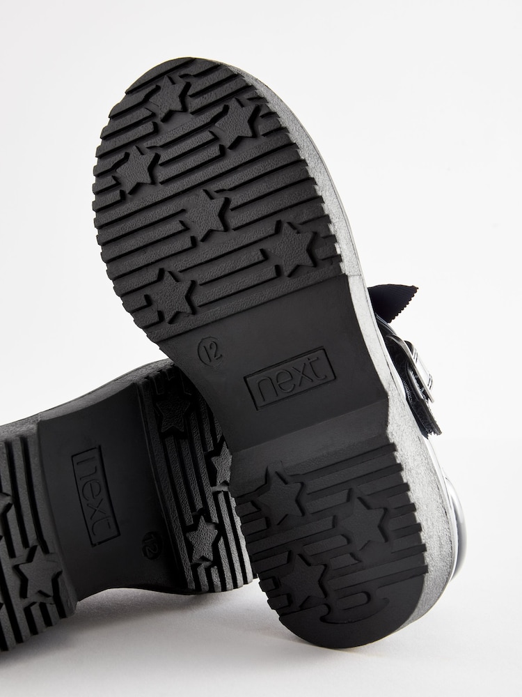 Navy Patent Standard Fit (F) Bow Chunky Mary Jane School Shoes - Image 5 of 6