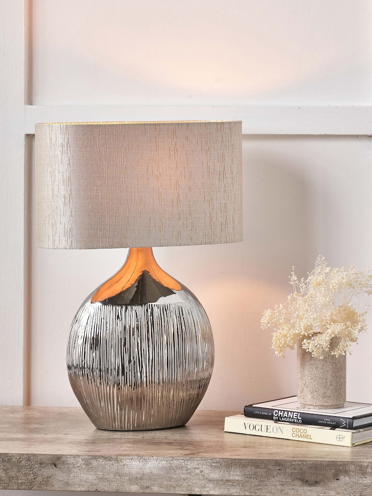 Pacific Silver Gemini Etched Ceramic Table Lamp - Image 1 of 4