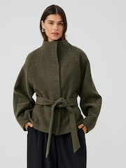JDY Green Belted High-Neck Jacket - Image 1 of 4