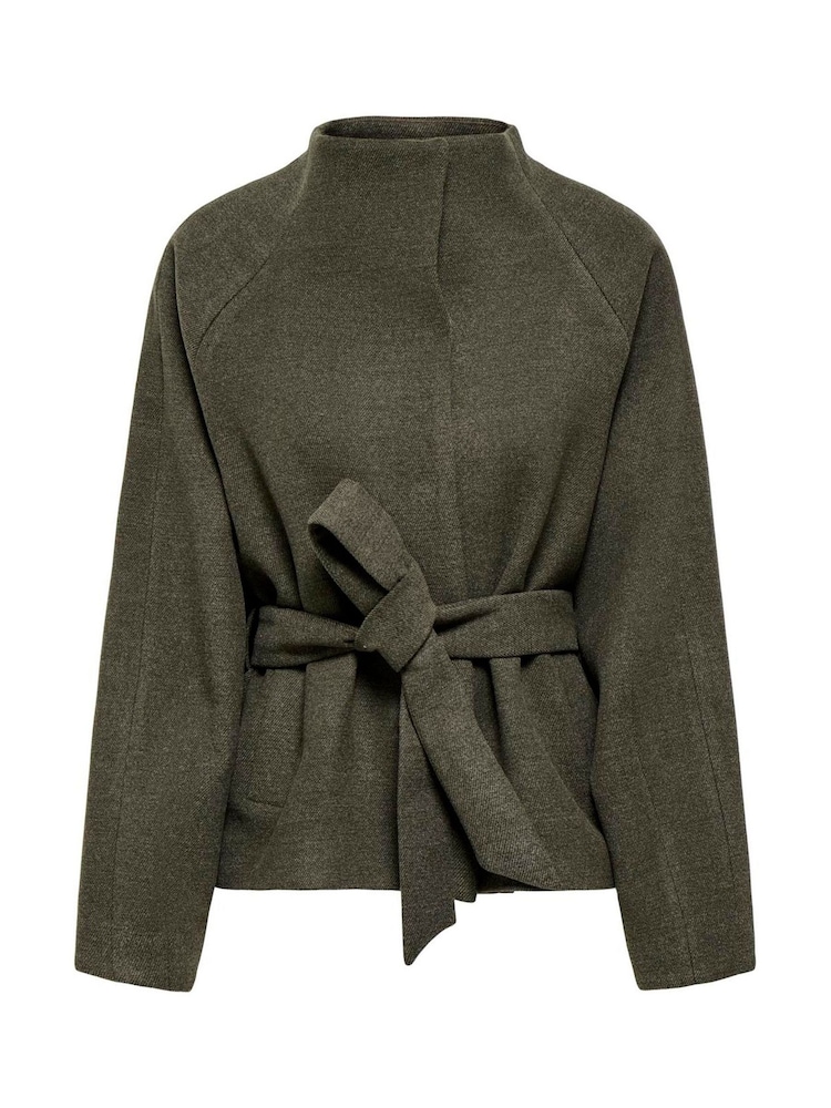 JDY Green Belted High-Neck Jacket - Image 2 of 4 JDY Green Belted High-Neck Jacket - Image 2 of 4