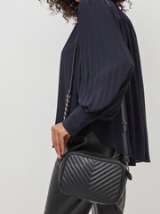 Black Leather Chain Quilted Camera Bag - Image 1 of 8