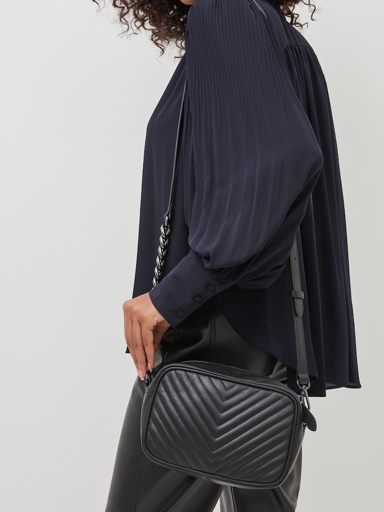 Black Leather Chain Quilted Camera Bag - Image 1 of 8