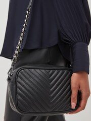 Black Leather Chain Quilted Camera Bag - Image 2 of 8
