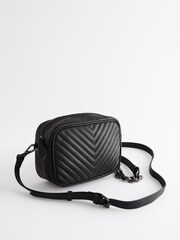 Black Leather Chain Quilted Camera Bag - Image 3 of 8