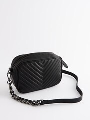 Black Leather Chain Quilted Camera Bag - Image 4 of 8