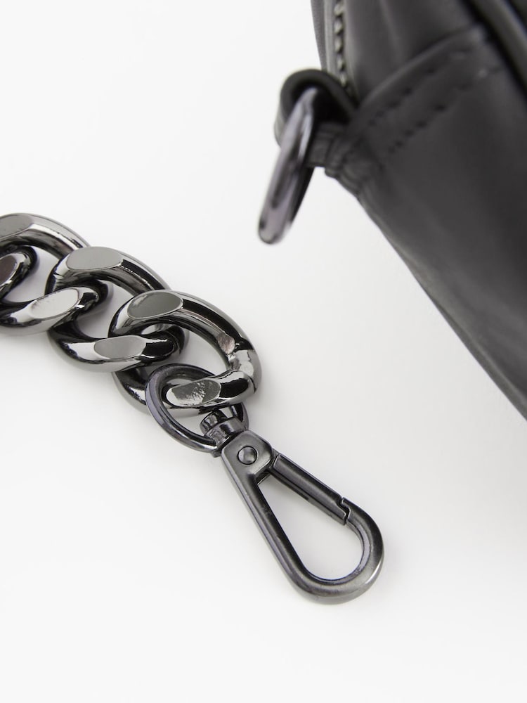 Black Leather Chain Quilted Camera Bag - Image 8 of 8