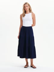 Finery Navy Blue Harriet Cotton Cheesecloth Midi Skirt - Image 1 of 4