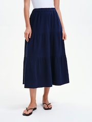Finery Navy Blue Harriet Cotton Cheesecloth Midi Skirt - Image 2 of 4