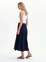 Finery Navy Blue Harriet Cotton Cheesecloth Midi Skirt - Image 3 of 4