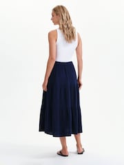 Finery Navy Blue Harriet Cotton Cheesecloth Midi Skirt - Image 4 of 4