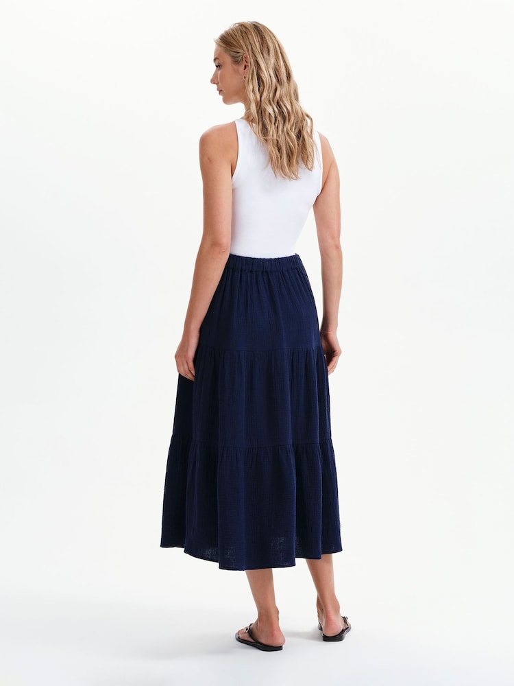 Finery Navy Blue Harriet Cotton Cheesecloth Midi Skirt - Image 4 of 4 Finery Navy Blue Harriet Cotton Cheesecloth Midi Skirt - Image 4 of 4