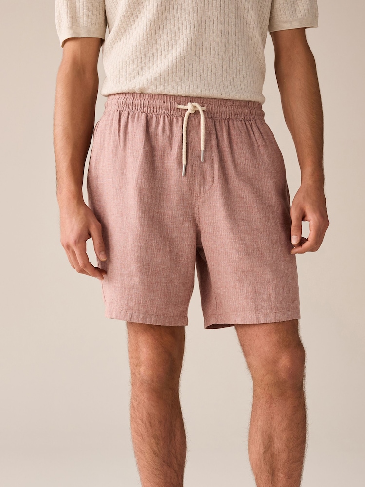 Rust Brown Cotton Linen Dock Shorts - Image 2 of 8