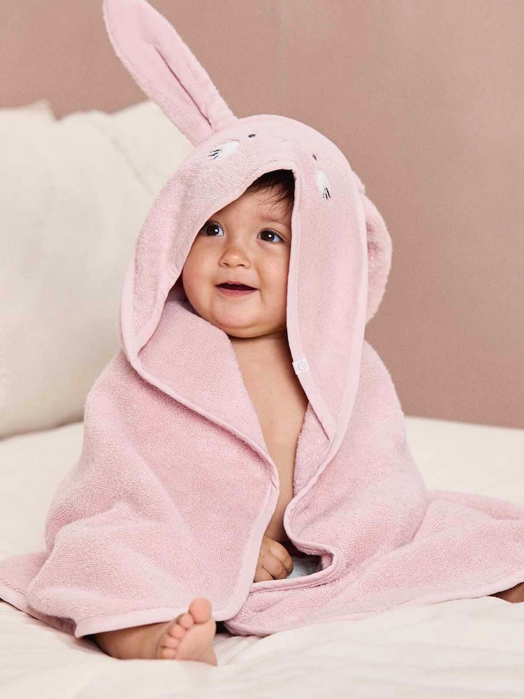 MORI Pink Bunny 100% Cotton Super Soft Baby Hooded Towel - Image 1 of 5