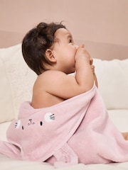 MORI Pink Bunny 100% Cotton Super Soft Baby Hooded Towel - Image 2 of 5