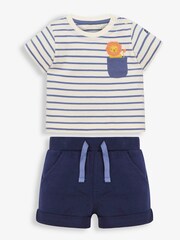 JoJo Maman Bébé Ecru Ecru Lion Baby T-Shirt & Shorts Set - Image 1 of 4