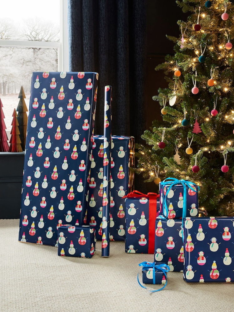 Navy Snowman Extra Wide, 10m Christmas Wrapping Paper - Image 1 of 1 Navy Snowman Extra Wide, 10m Christmas Wrapping Paper - Image 1 of 1