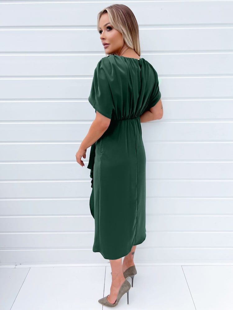 AX Paris Green Batwing Gathered Top Midi Dress - Image 2 of 4