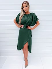 AX Paris Green Batwing Gathered Top Midi Dress - Image 3 of 4