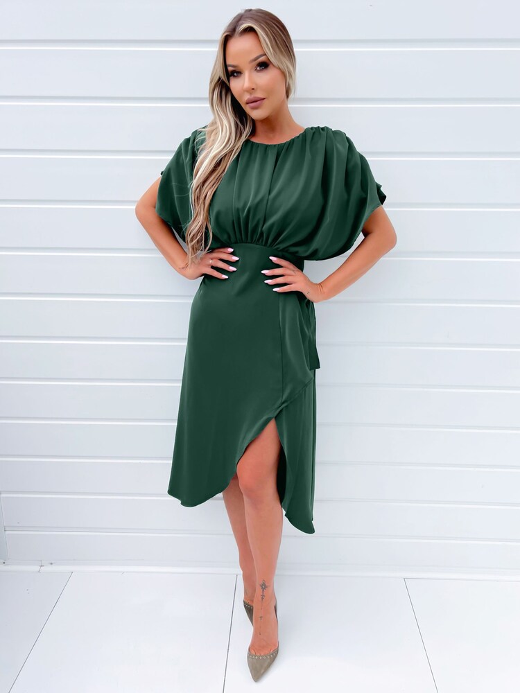 AX Paris Green Batwing Gathered Top Midi Dress - Image 3 of 4