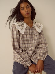 Monsoon Brown Thea Lace Collar Check Shirt - Image 4 of 5