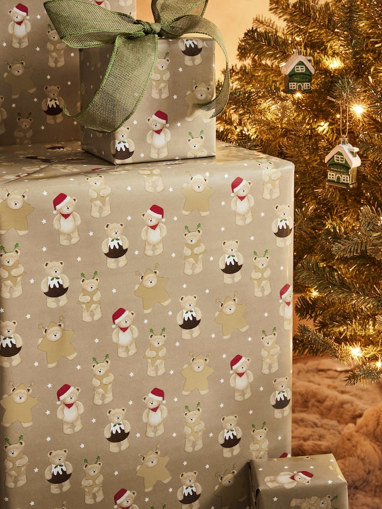 Natural Teddy Extra Wide, 10m Christmas Wrapping Paper - Image 1 of 1