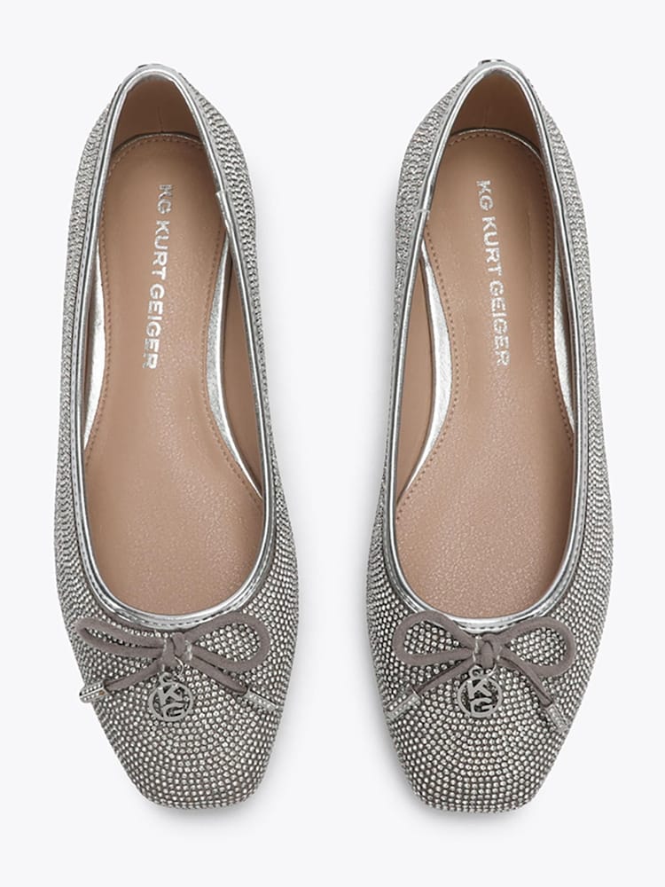 KG Kurt Geiger Silver Mara Embellished Ballerina Shoes - Image 2 of 4 KG Kurt Geiger Silver Mara Embellished Ballerina Shoes - Image 2 of 4