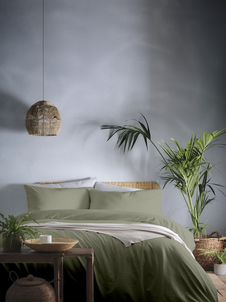 Appletree Green Cassia Washed 100% Cotton Duvet Cover and Pillowcase Set - Image 1 of 5