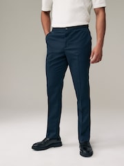 Navy Blue Slim Fit Smart Twill Side Adjuster Trousers - Image 1 of 9