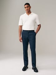 Navy Blue Slim Fit Smart Twill Side Adjuster Trousers - Image 2 of 9