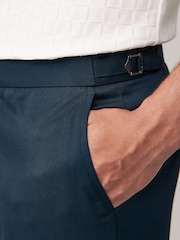 Navy Blue Slim Fit Smart Twill Side Adjuster Trousers - Image 4 of 9