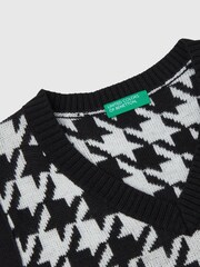 Benetton Houndstooth V-Neck Knitted Black Vest - Image 3 of 3
