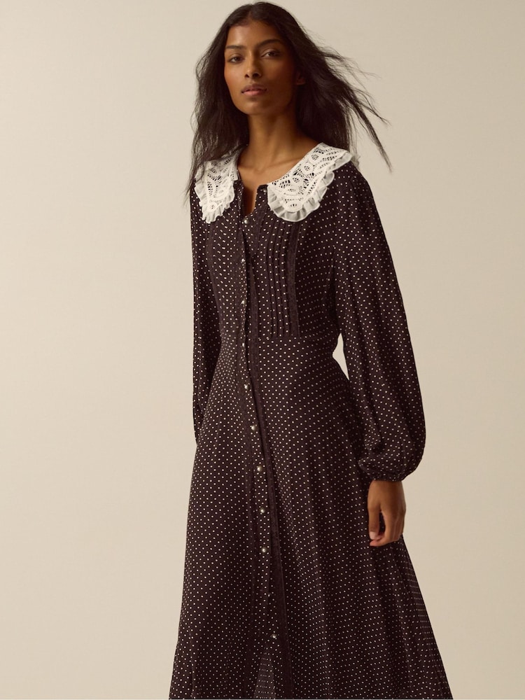 Vestido a media pierna de lunares con cuello de encaje Shae de Monsoon - Imagen 5 de 5