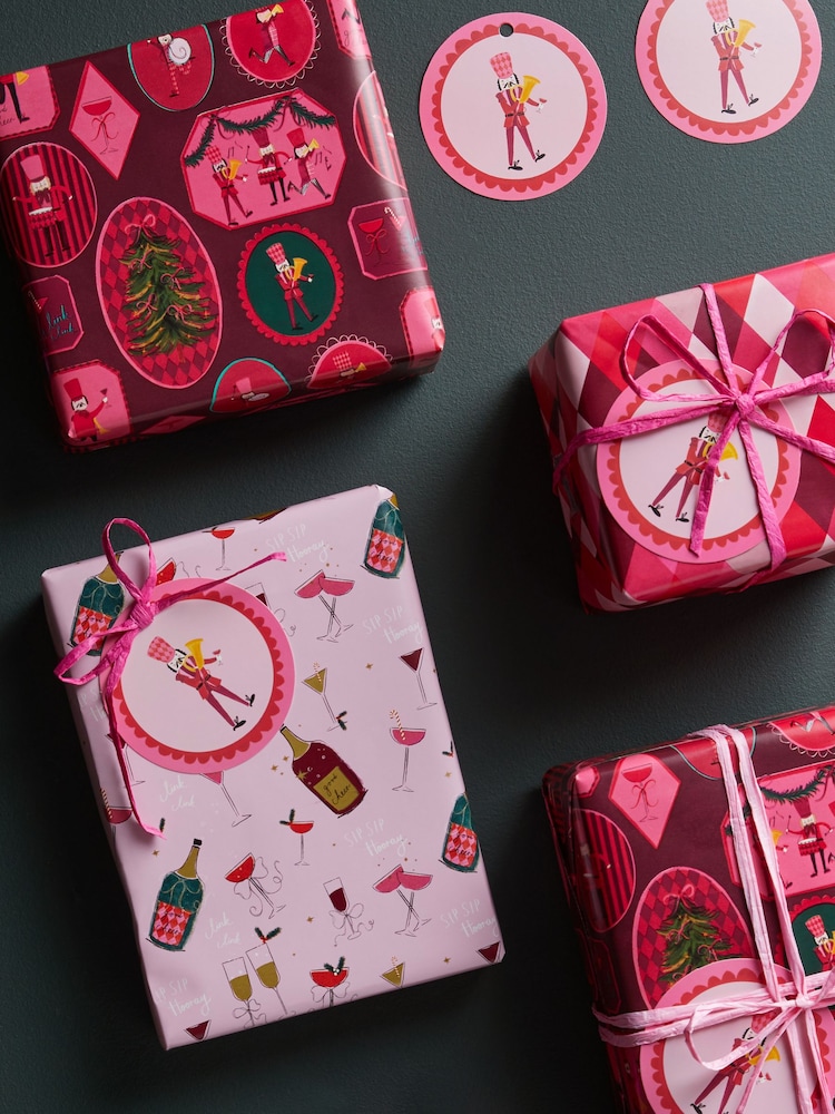 Pink Nutcracker Set of 3, 3m Christmas Wrapping Paper - Image 2 of 3