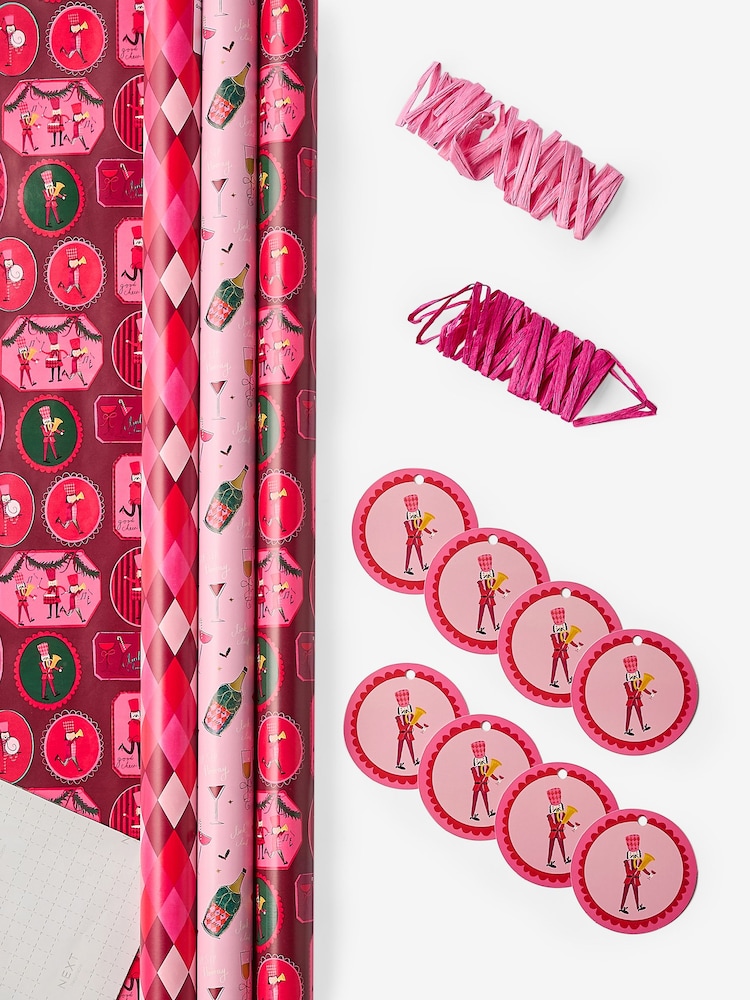 Pink Nutcracker Set of 3, 3m Christmas Wrapping Paper - Image 3 of 3
