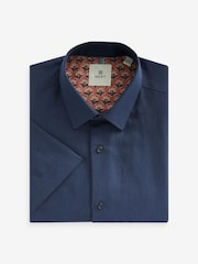Navy Blue Textured Linen Blend Shirt - Image 5 of 7
