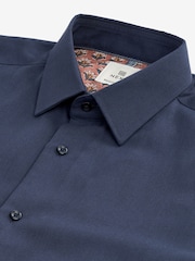 Navy Blue Textured Linen Blend Shirt - Image 6 of 7