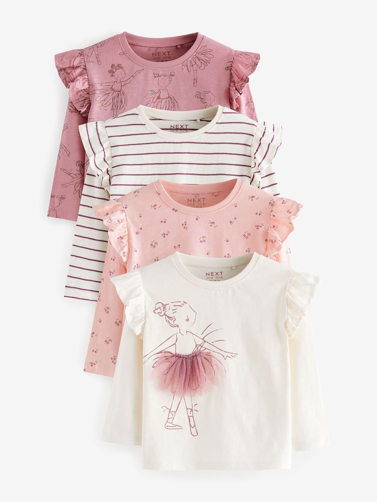 Purple Long Sleeve Frill Tops 4 Pack (3mths-7yrs) - Image 1 of 7