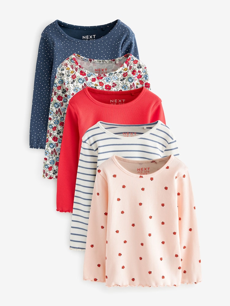 Navy Ribbed Long Sleeve Tops 5 Pack (3mths-7yrs) - Image 1 of 8