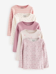 Pink Ribbed Long Sleeve Tops 5 Pack (3mths-7yrs) - Image 1 of 8