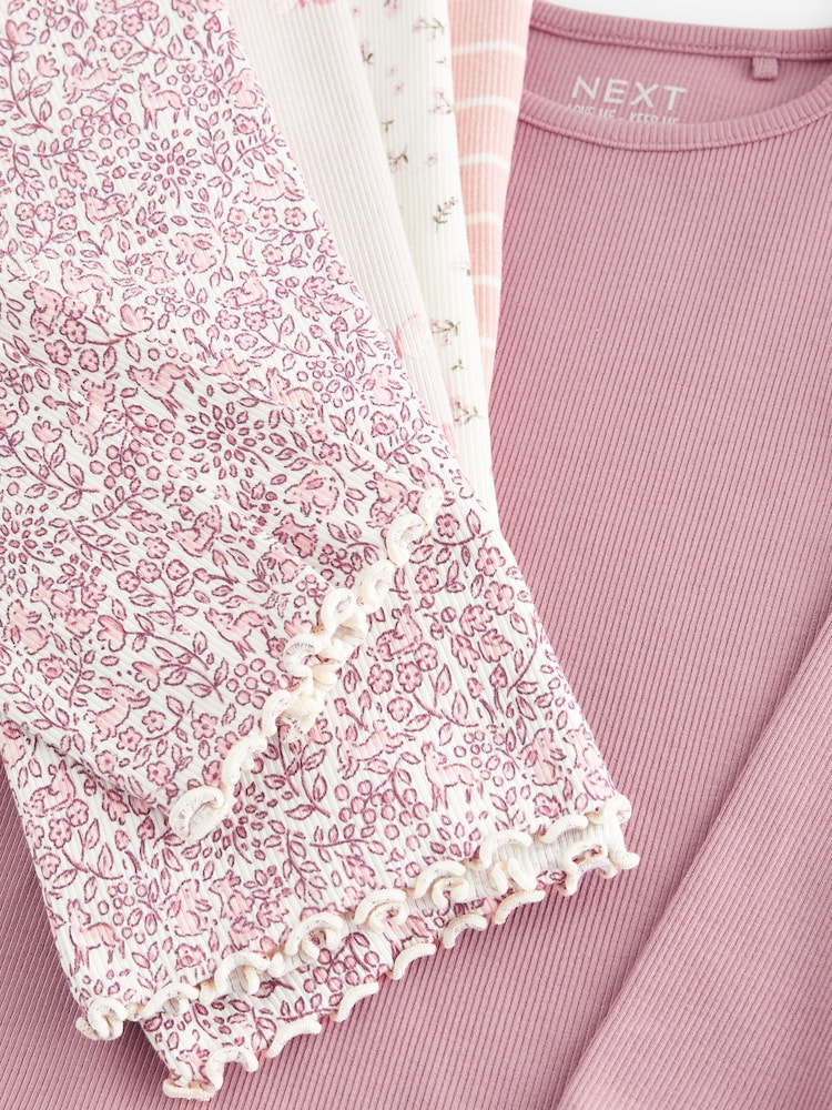 Pink Ribbed Long Sleeve Tops 5 Pack (3mths-7yrs) - Image 8 of 8