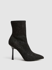 Reiss Black Jess Metallic Sock Boots - Image 1 of 5