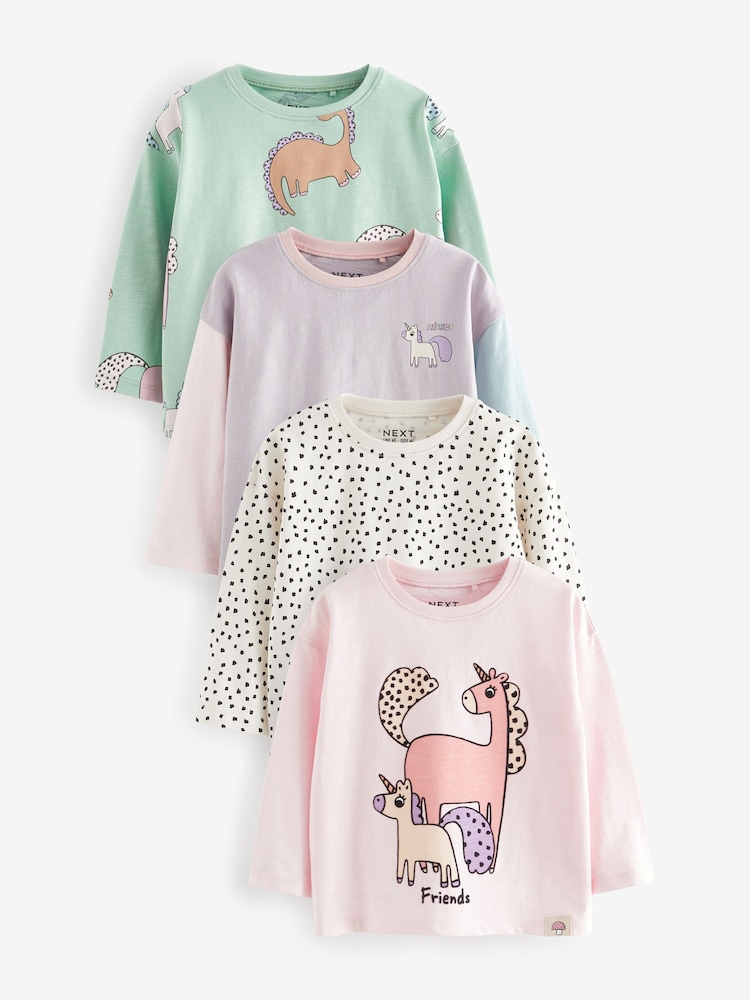 Blue 100% Cotton Long Sleeve T-Shirts 4 Pack (3mths-7yrs) - Image 1 of 7