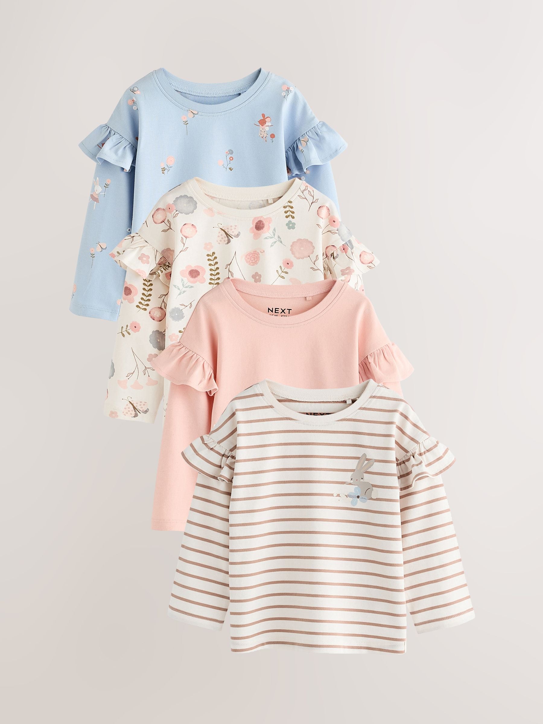 Buy Pink Long Sleeve Frill Tops 4 Pack (3mths-7yrs) from the