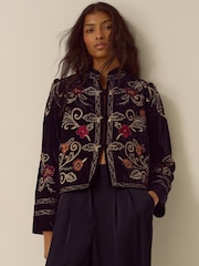 Monsoon Frankie Floral Embroidered Velvet Jacket - Image 1 de 4