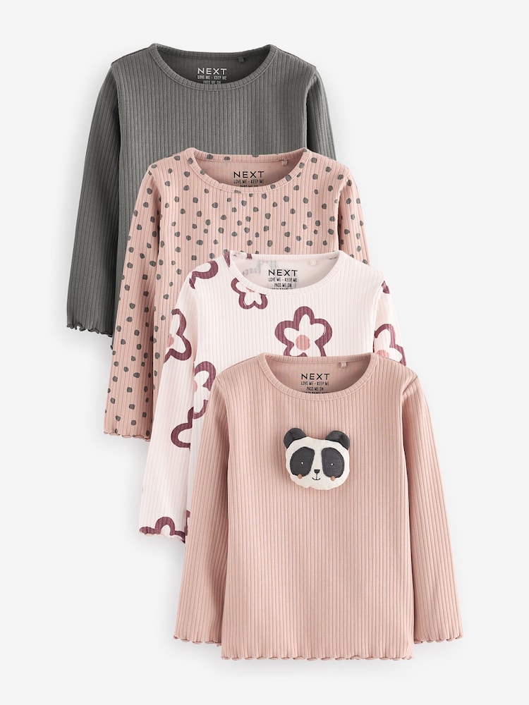 Neutral 100% Cotton Long Sleeve T-Shirts 4 Pack (3mths-7yrs) - Image 1 of 7