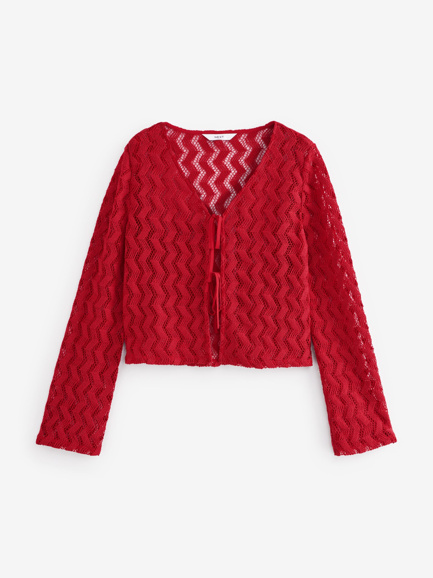 Buy Red Crochet Knit Tie Detail Textured Cardigan from Next Buy Red Crochet Knit Tie Detail Textured Cardigan from Next