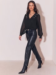 Lipsy Black Military V-Neck Woven Blouse - Image 3 of 4