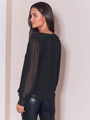 Lipsy Black Military V-Neck Woven Blouse - Image 4 of 4